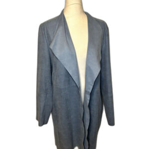 Chico's Open Front Cardigan Faux Suede Draped Long Sleeve Womens Light Blue
